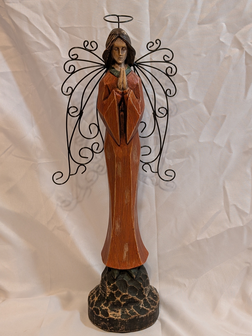 Southern Living At Home Santos Praying Angel Figurine with Black Wire Wings